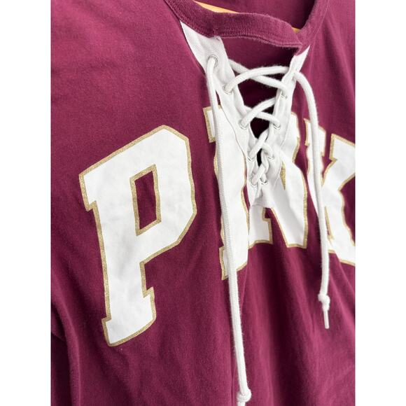 PINK by Victoria's Secret Maroon Campus Logo Tee Size M - Picture 6 of 7